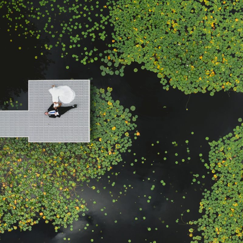 COVID19 aerial wedding photography on Haller Lake, Seattle by Jagger Photography